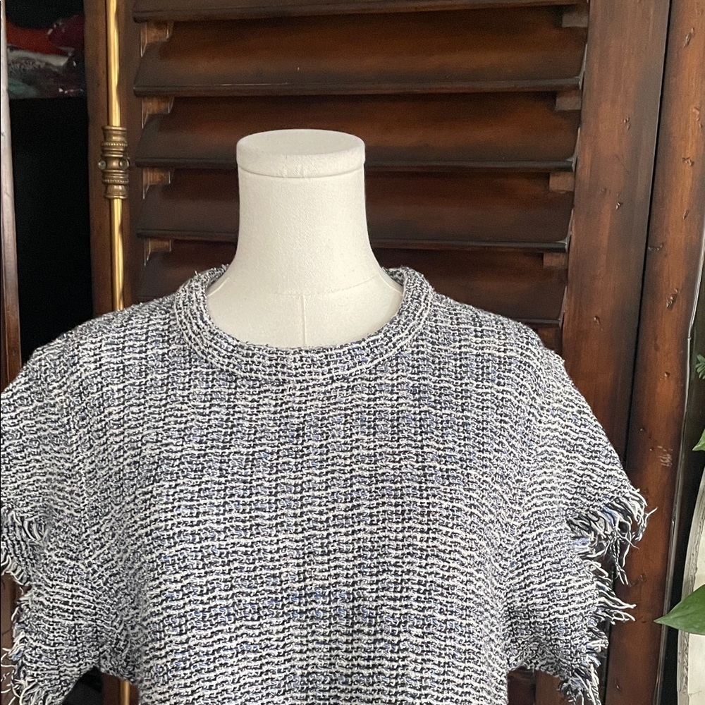 IRO Cropped Tweed Blue Black Raw Hem Top 38 Small Medium - Picture 4 of 9